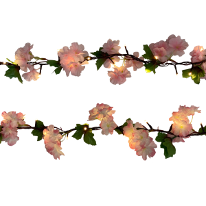 Ghirlanda sakura rosa 2,4m con 50 LED Bianco Caldo, Luce fissa, IP44, Alimentatore Incluso, Prolungabile, Uso Interno ed Esterno