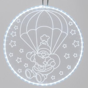 Disco Luminoso Babbo Natale con Paracadute con 60 LED, Bianco Freddo, Diametro 30 cm, Luce Fissa 