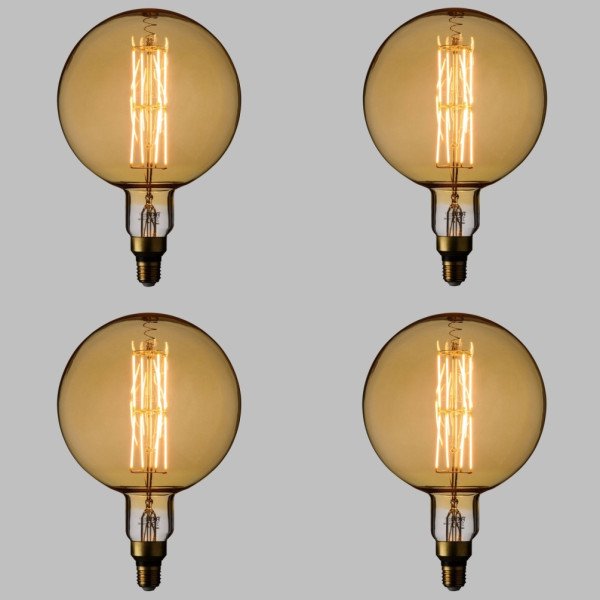 Confezione 4 Lampade LED con estetica vintage Maxi Globo 8W E27 Vetro Oro Dimmerabile